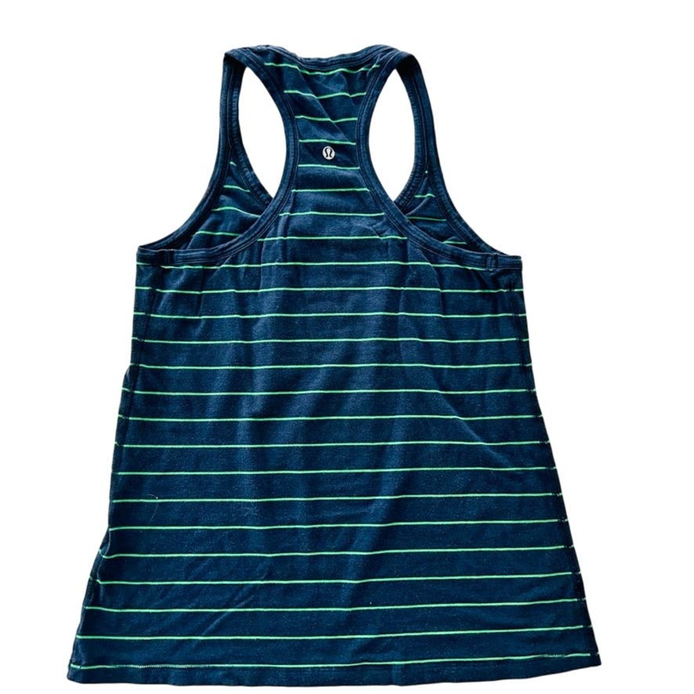 Lululemon Modern Racerback Slalom Stripe Inkwell Green Bean Size 6 Pima Cotton - Picture 4 of 6